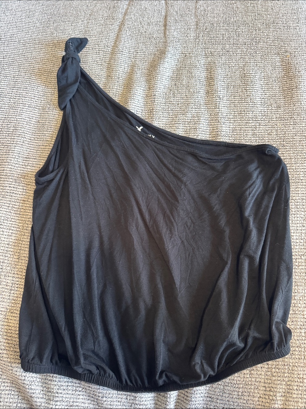 American Eagle Black One-Shoulder Knot Tank Top